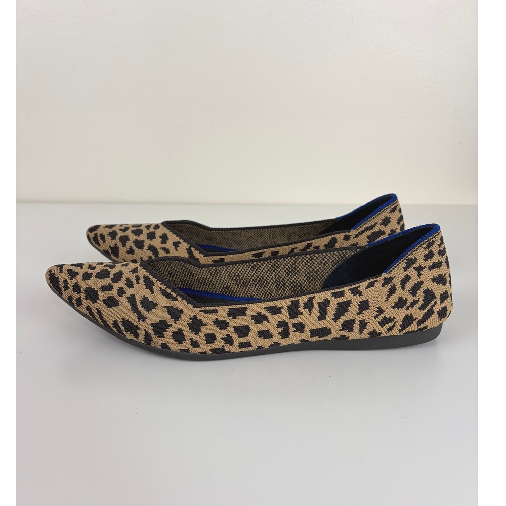 Rothy's The Point Big Cat Leopard Print Flats Blue Halo Women's 8.5